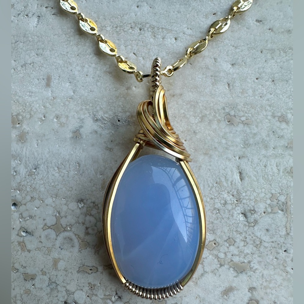 Tarnish Resistant Gold Grounding Copper
 Chalcedony Necklace Pendant